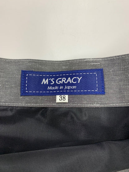 エムズグレイシー 417343 スカート 38 グレー 麻混リボン付き ITH9IMGXDLJ8