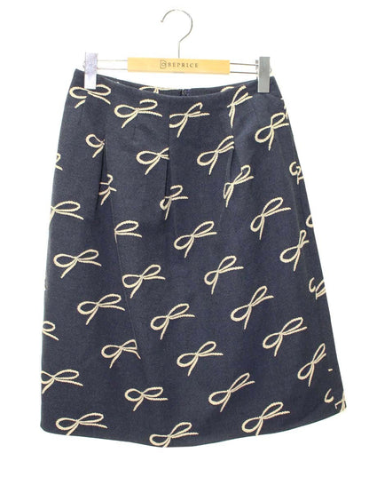 エムズグレイシー 627565 スカート 40 ネイビー リボンモチーフ フレア IT1FA3UNBD5E