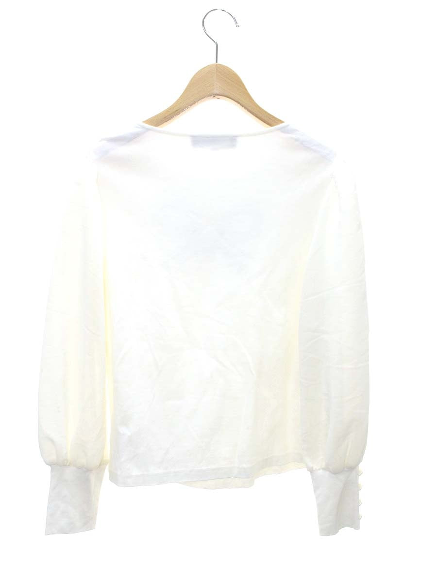 エムズグレイシー 115502 Tシャツ カットソー 40 ホワイト シフォン袖 切替 カメリアリボンモチーフ ITCMXFRRJ7VV