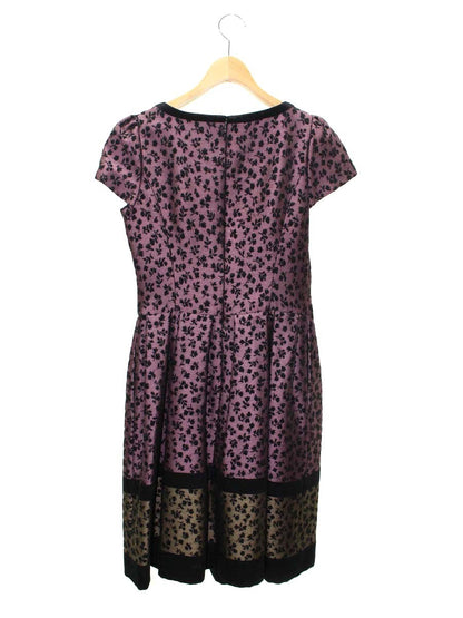 エムズグレイシー 011529 ワンピース 38 パープル フラワーモチーフ ベロアリボン IT1QN6J2PFPC