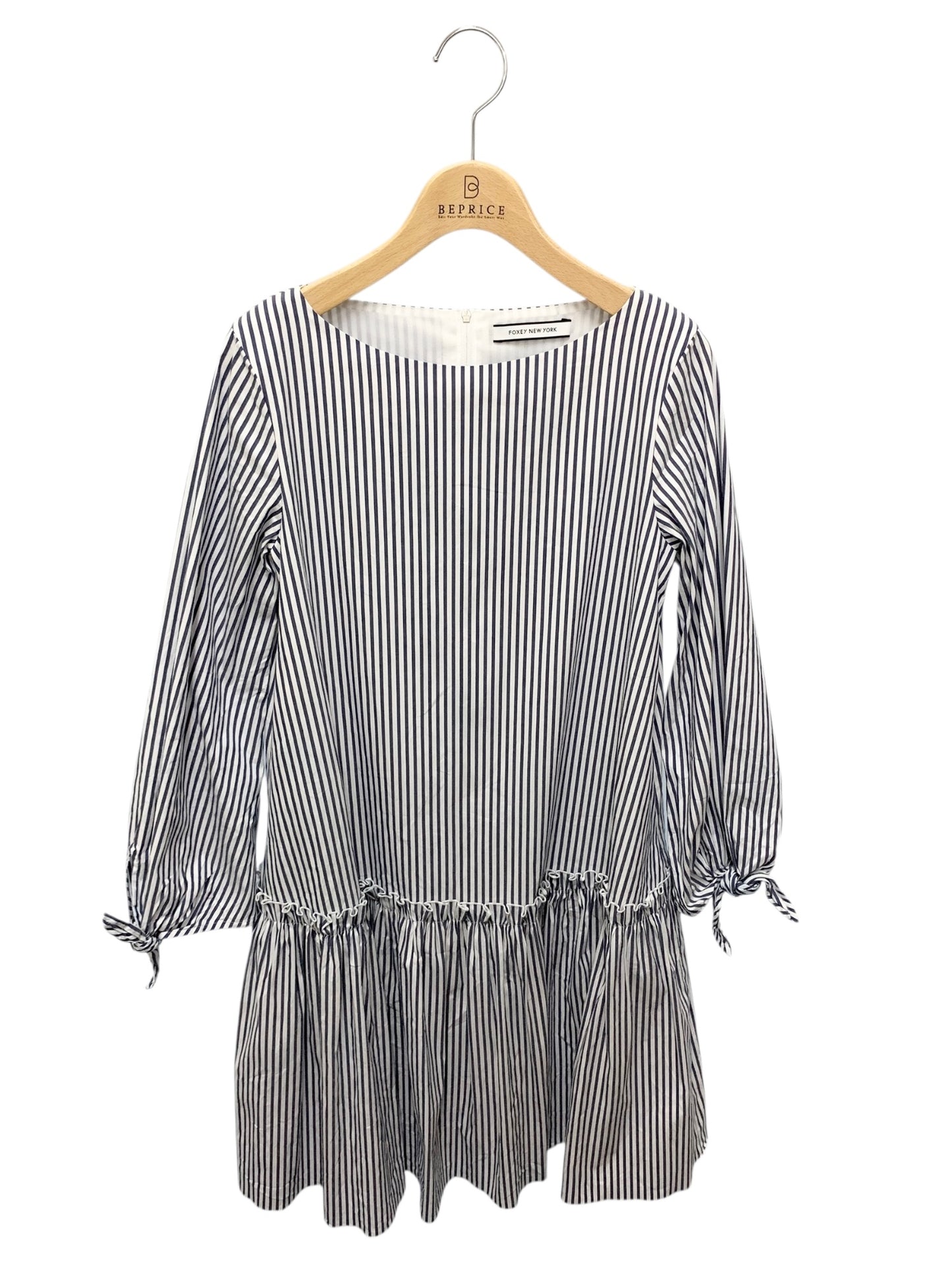フォクシーニューヨーク DRESS SUMMERRUFFLE サマーラッフル 40096 ワンピース 38 ネイビー ストライプ ITUSMXS7KBEE