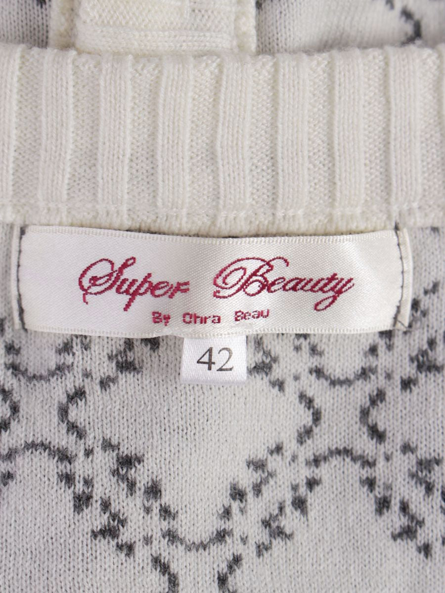 スーパービューティー ロングベスト 42 グレー ニット フェイクパール ラインストーン ITHSHV8UL8YG