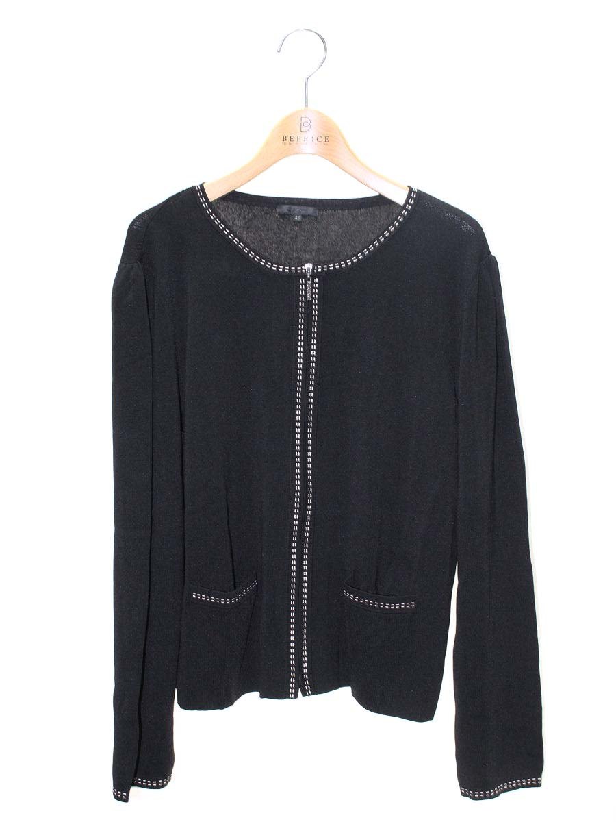 トゥービーシック W7F02-818-09 ジップカーディガン 46 ブラック ステッチ IT93B1KY7H4W