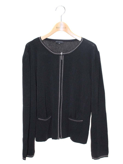 トゥービーシック W7F02-818-09 ジップカーディガン 46 ブラック ステッチ IT93B1KY7H4W