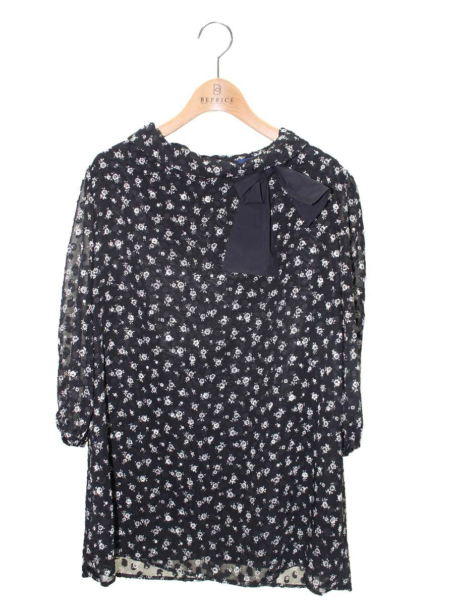 エムズグレイシー 410305 トップス 38 ブラック 花 ドット リボン IT80LPUK9PCO