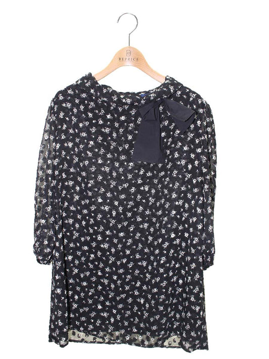 エムズグレイシー 410305 トップス 38 ブラック 花 ドット リボン IT80LPUK9PCO