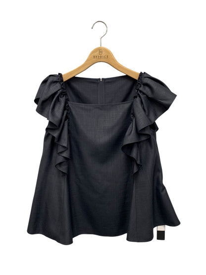 フォクシーニューヨーク Blouse Papillon 44698 ブラウス 38 ネイビー フリル スクエアネック IT6HKRXG016G