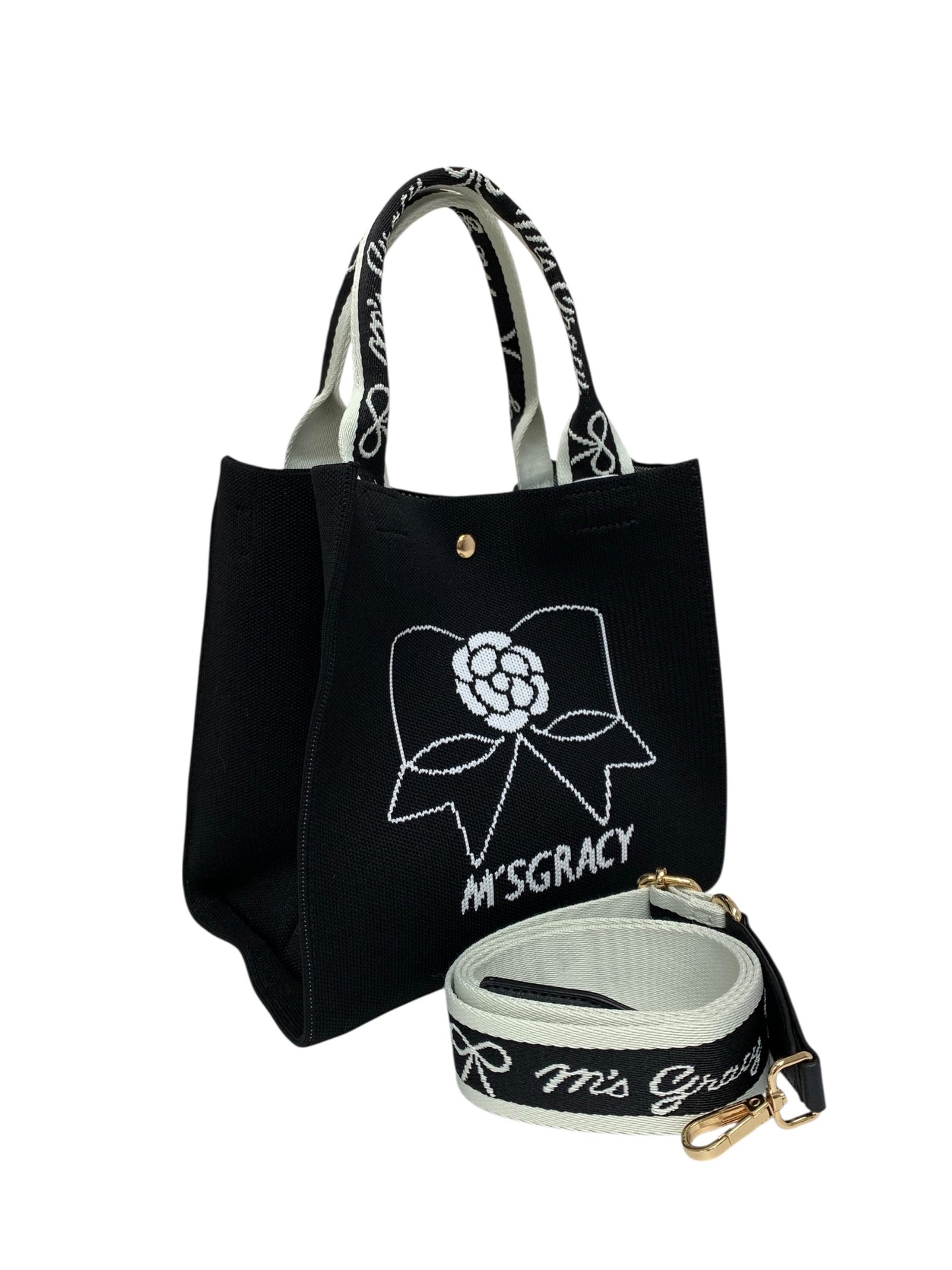 エムズグレイシー リボンコサージュ柄ニット 494523 トートバッグ ブラック ITT19FKBXFKG