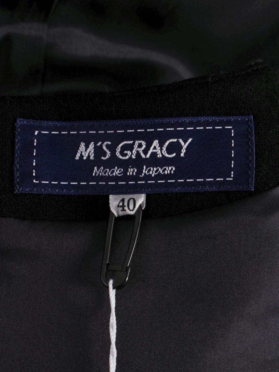 エムズグレイシー 311604 ワンピース 40 ブラック リボンモチーフ 切替 クルーネック ITD0IW5LAU89