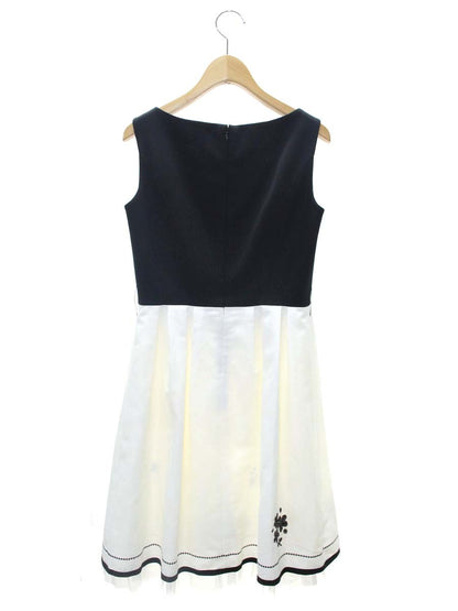 エムズグレイシー 621351 ワンピース 36 ブラック/ホワイト スパンコール フラワー バイカラー IT5IS9QO6Q08