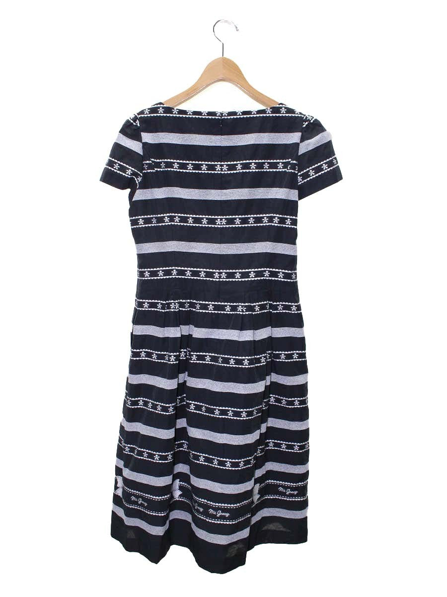 エムズグレイシー フラワーxリボン入りボーダージャガードワンピース 311302 40 ダークグレー IT0SBC2ASR9Y