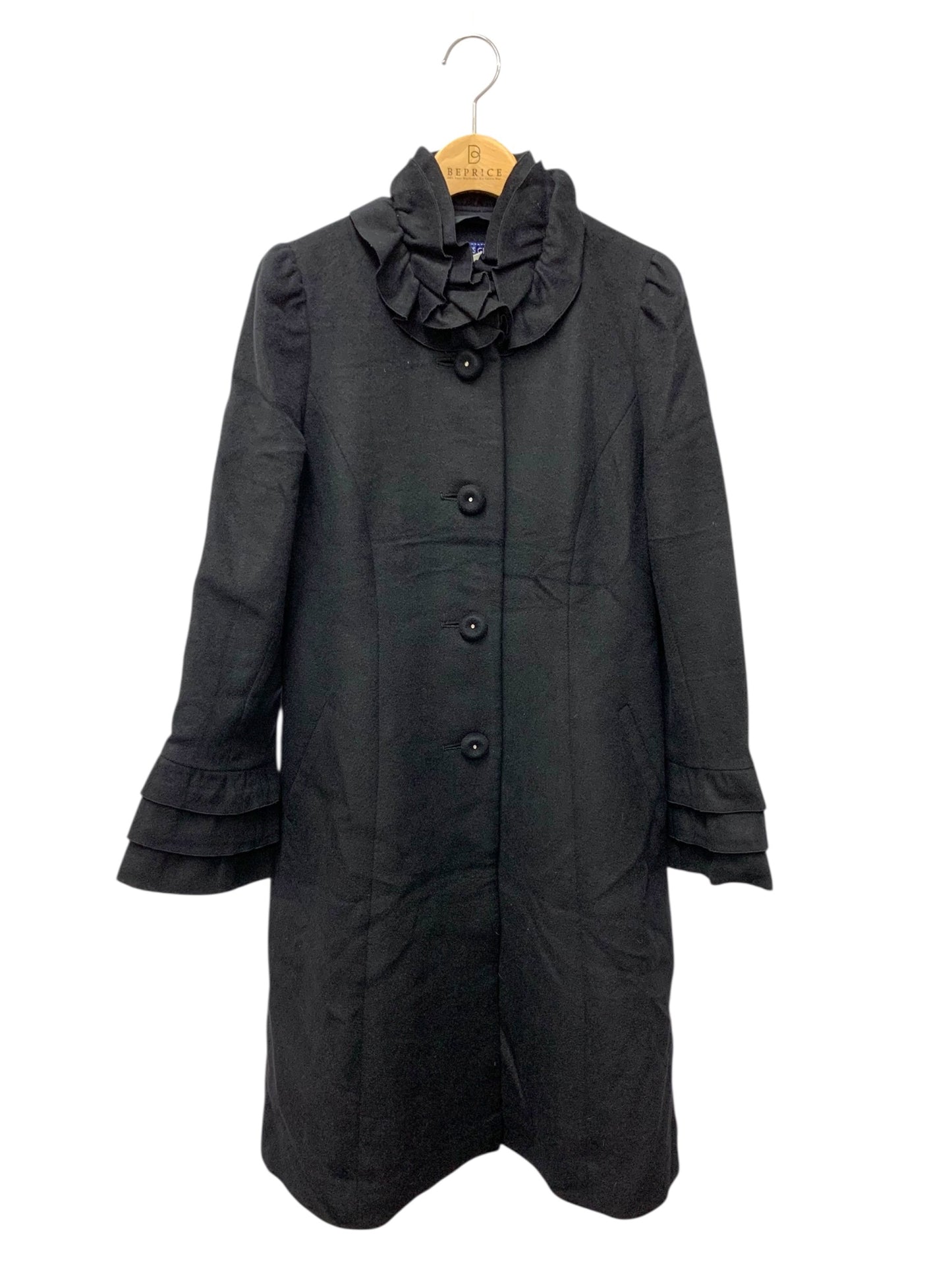 エムズグレイシー 229702 コート 40 ブラック ウール フリル ITP7Y44S079S 【SALE】