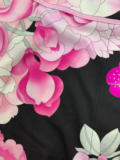 レオナールパリ 0480909 ワンピース 42 ブラック フラワーモチーフ Vネック ITP66BDUDRBT