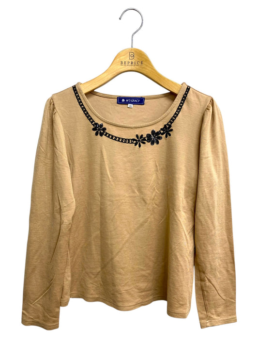 エムズグレイシー 225514 Tシャツ カットソー 40 ブラウン フラワーモチーフ スパンコール ITAET1MSPQDS