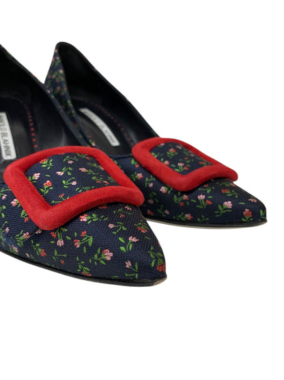 マノロブラニク 02WMAPBR0070 パンプス 36.5 ネイビー フラワーモチーフ 刺繍 ポインテッドトゥ ITH8Z76HISAS