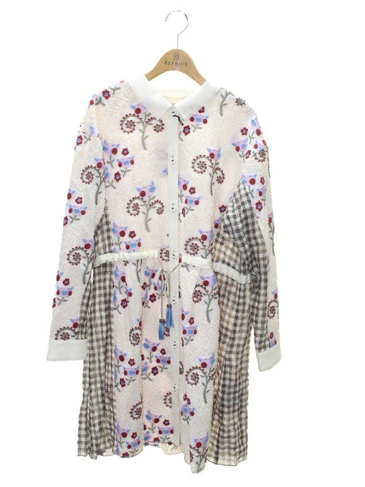 アルベロベロ 416417 ワンピース M アイボリー ぶたさん フラワーモチーフ チェック柄 フロントボタン ITP1L0L3QWSU