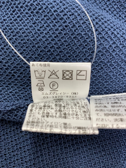 エムズグレイシー 518344 カーディガン 38 ネイビー メッシュ パール 花 刺繍 フリル ITAGMS3QTSOW