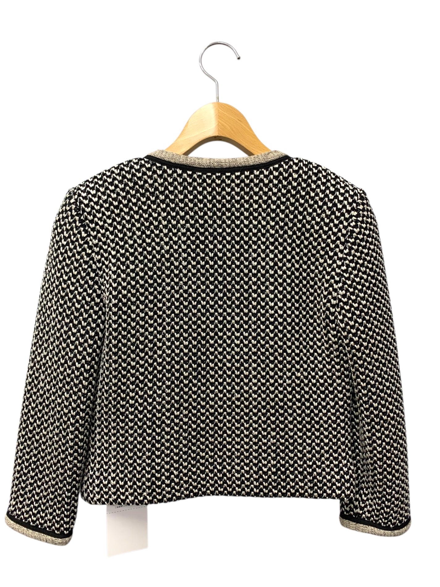 フォクシーブティック Platinum Tweed 35326 ジャケット 38 ブラック ツイード ノーカラー IT02W3T2GIIL