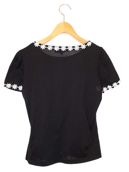 エムズグレイシー 315337 Tシャツ 38 ブラック フラワーレース ITSIJOYN3W54