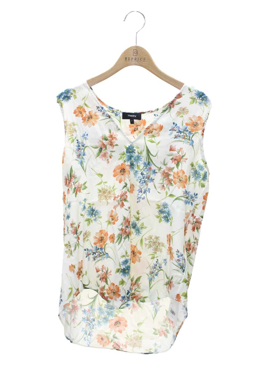 セオリー 01-8108238-151-902 ノースリーブブラウス S アイボリー フラワープリント Vネック IT2H23ULSLCG