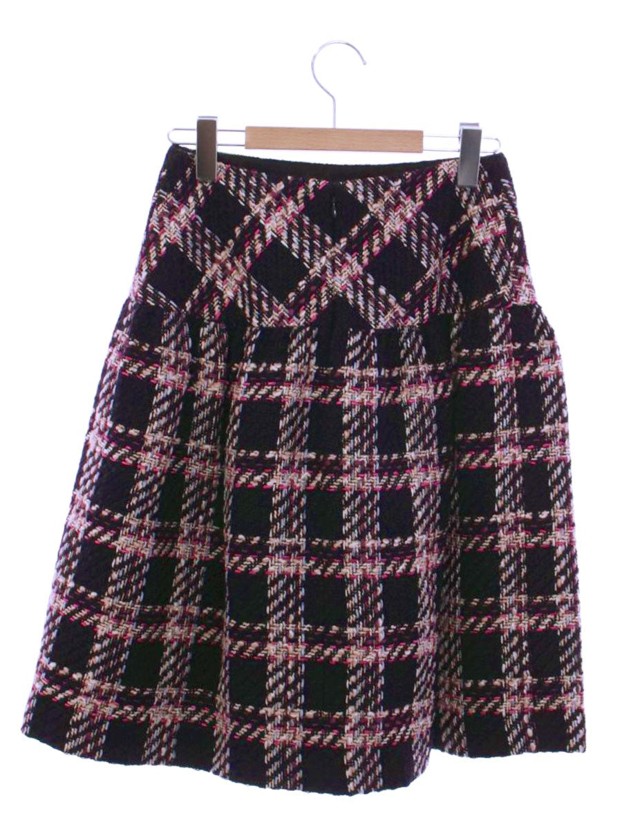 エムズグレイシー 017535 スカート 38 ネイビー/パープル チェック柄 タックフレア ITRXDJCR1HJ6