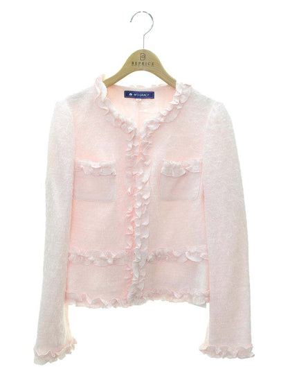 エムズグレイシー 124709 ジャケット 38 ピンク フリル ストーン ノーカラー IT44C6T2QDOW