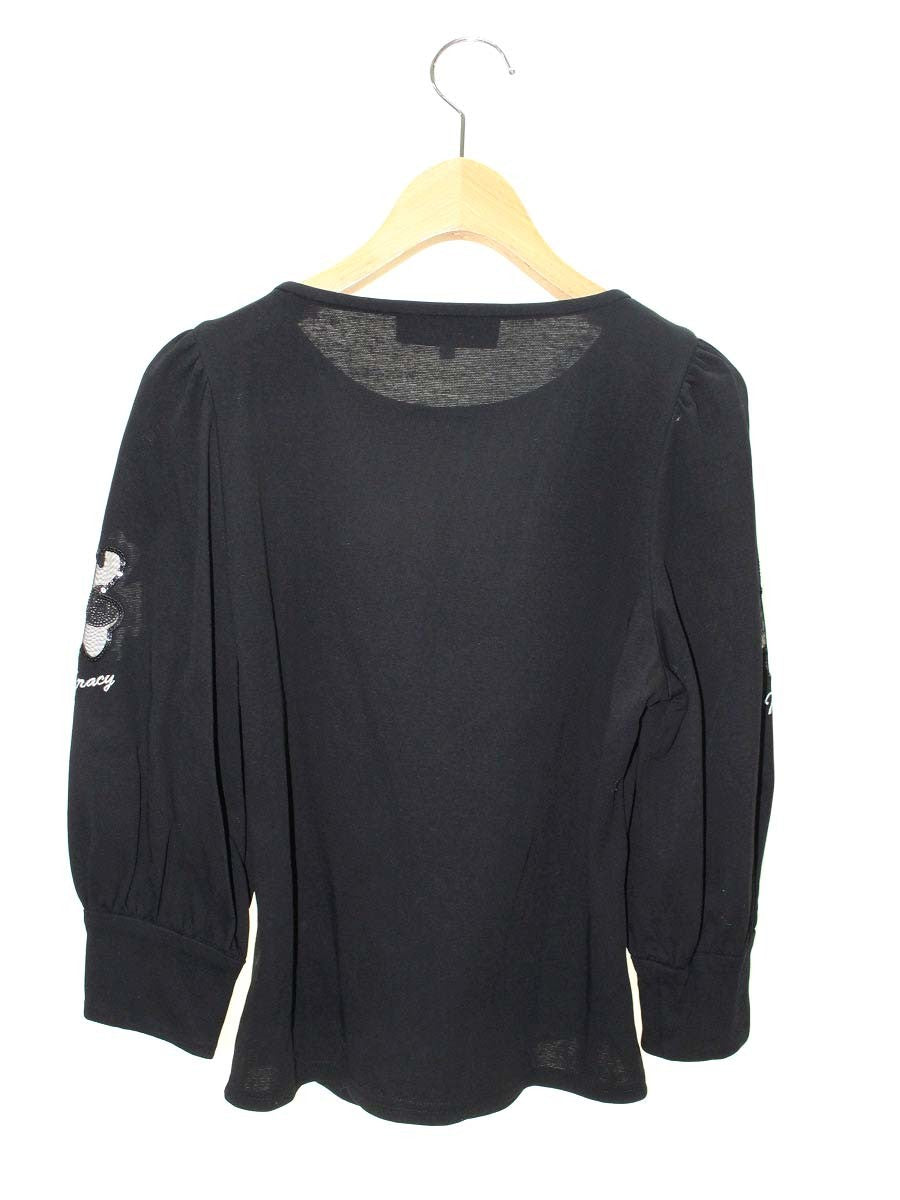 エムズグレイシー フラワーモチーフ付き 515108 カットソー 38 ブラック ロゴ IT8WPVDGPZ5C