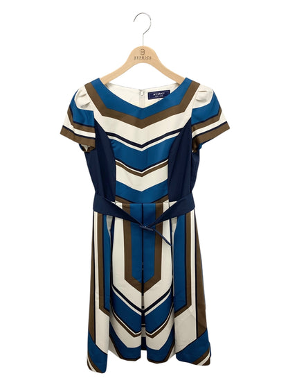 エムズグレイシー 011509 ワンピース 40 ブルー ストライプ ベルト IT480OVSM534