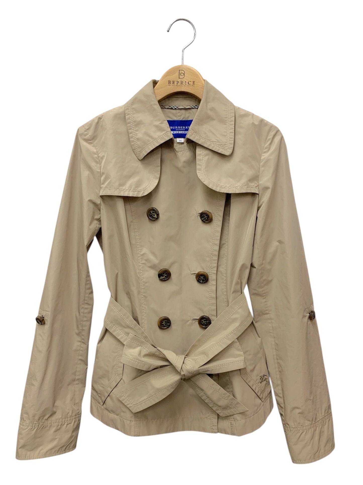バーバリーブルーレーベル E1F28-599-40 ショートトレンチコート 38 ベージュ ITEJS5OC9MU8