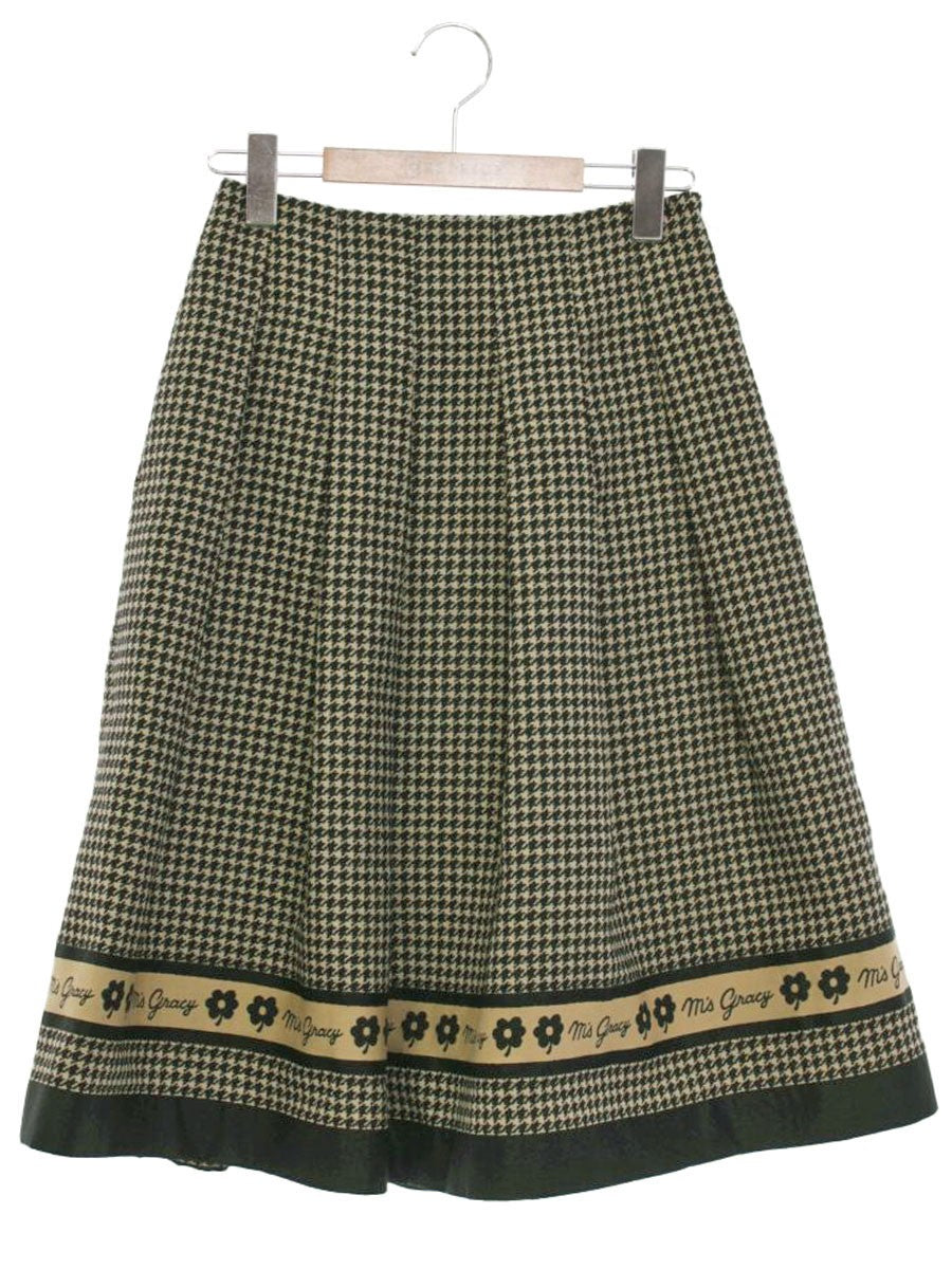 エムズグレイシー 千鳥柄ライン入りタックスカート 317524 36 ベージュ/ブラック ITW2MFUJZOE8