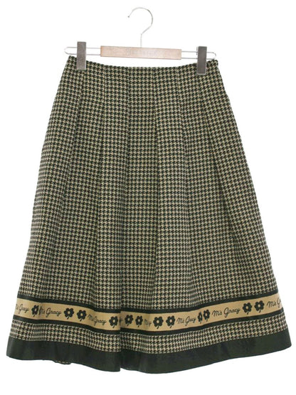 エムズグレイシー 千鳥柄ライン入りタックスカート 317524 36 ベージュ/ブラック ITW2MFUJZOE8