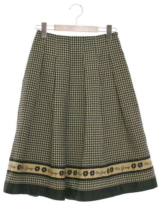 エムズグレイシー 千鳥柄ライン入りタックスカート 317524 36 ベージュ/ブラック ITW2MFUJZOE8