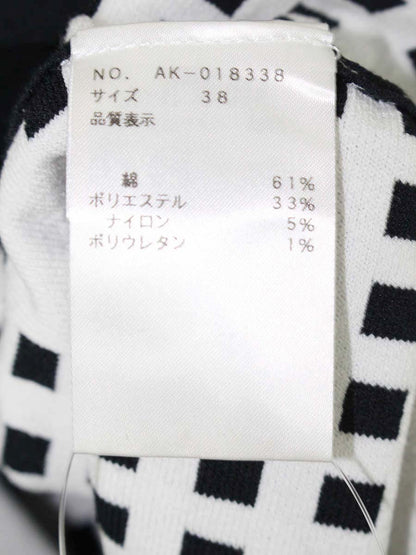 エムズグレイシー 018338 ワンピース 38 ブラック/ホワイト フィット＆フレアニット リボン ITCNWYVQWDIO