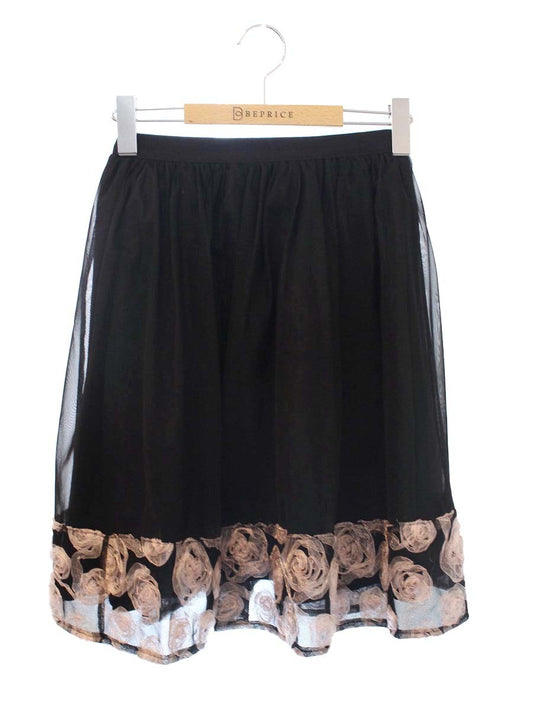 エムズグレイシー 727109 スカート 36 ブラック バラモチーフ オーガンジー フレア IT5KT1YV9QBN
