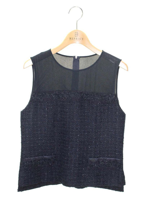 フォクシーブティック Classic Tweed 35284 ノースリーブ 38 ネイビー ツイード切替 IT5XOTMBERCO