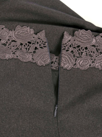 エムズグレイシー 011543 ワンピース 38 グレー レース 花 ウール 刺繍 ITGLFWRJ02SU