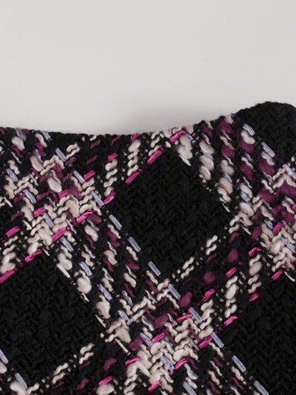 エムズグレイシー 017535 スカート 38 ネイビー/パープル チェック柄 タックフレア ITRXDJCR1HJ6