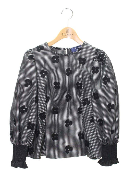 エムズグレイシー 310505 ブラウス 36 ブラック ギンガムチェック お花モチーフ IT8C2OBCIFAA