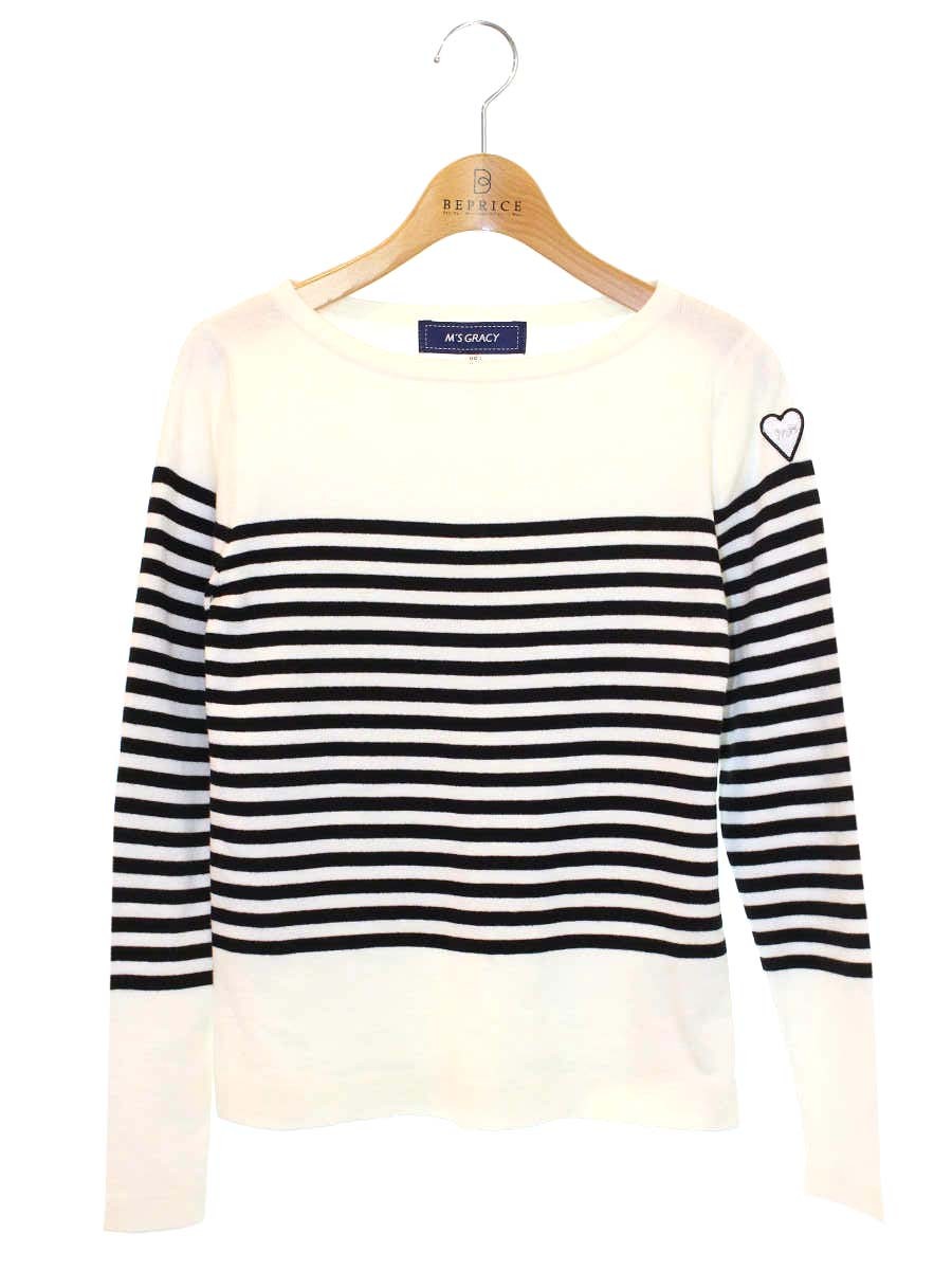 エムズグレイシー 218126 ニット セーター 38 ホワイト ボートネック IT3FNP5B4BN0