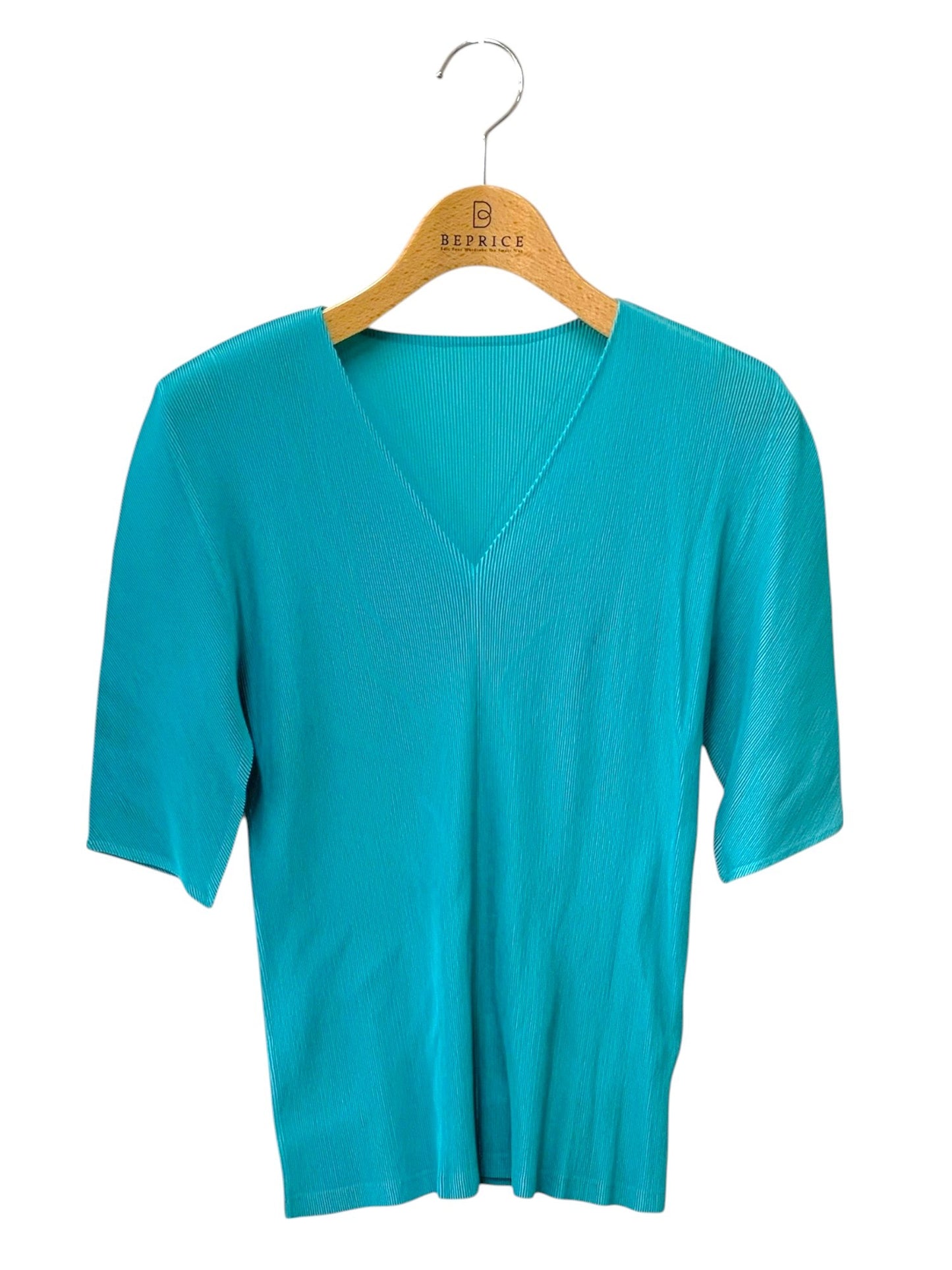 プリーツプリーズイッセイミヤケ PP41-FK317 プルオーバー 3 ブルー Vネック ITIH6ZBG80NW