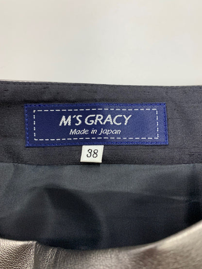 エムズグレイシー 417527 スカート 38 シルバー フェイクレザー ギャザー ITXEZ2ZP54WG