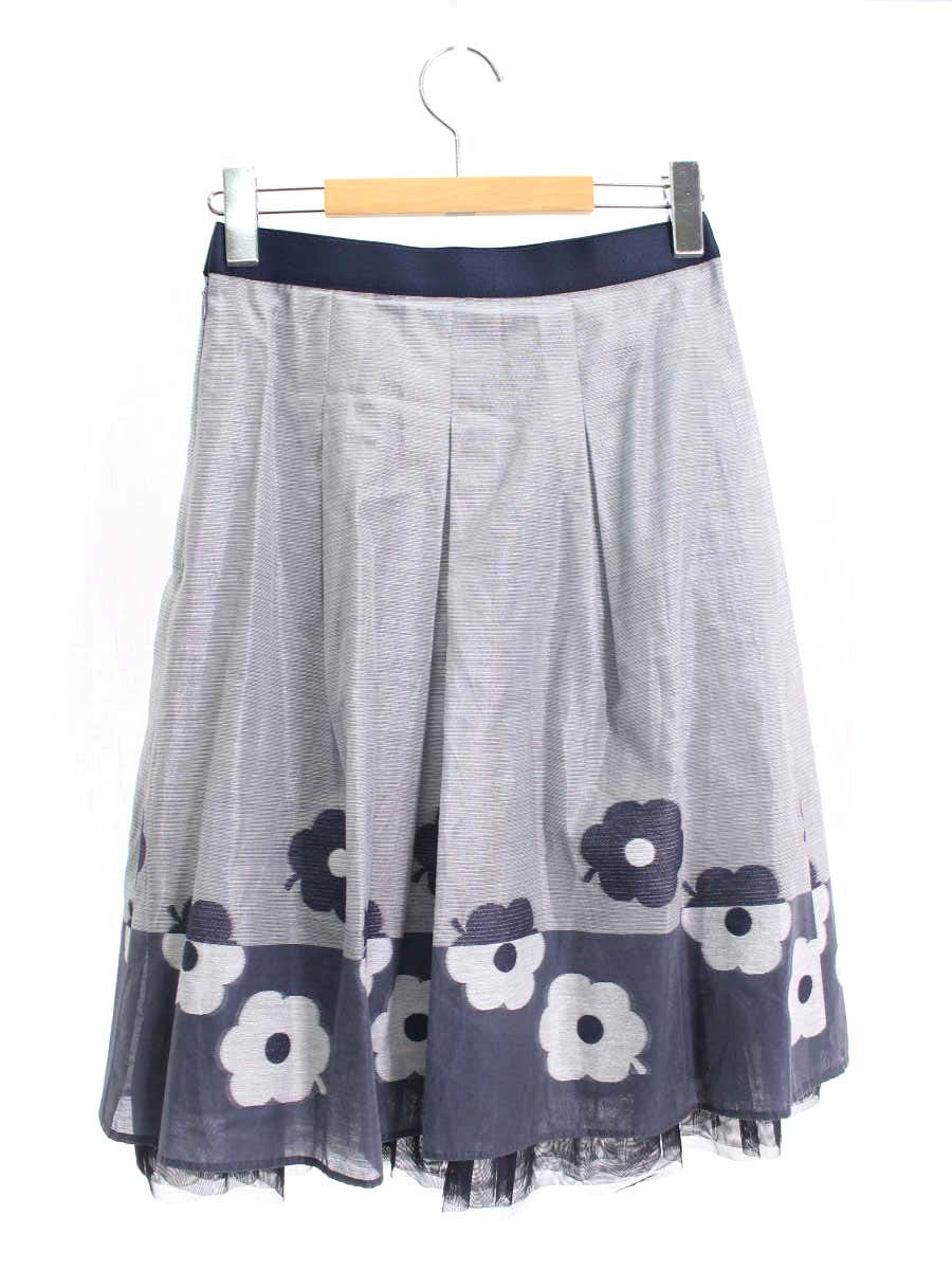 エムズグレイシー Jacquard Flower Skirt 917331 36 ネイビー フラワーモチーフ スカート ITT2U3XFPCJS