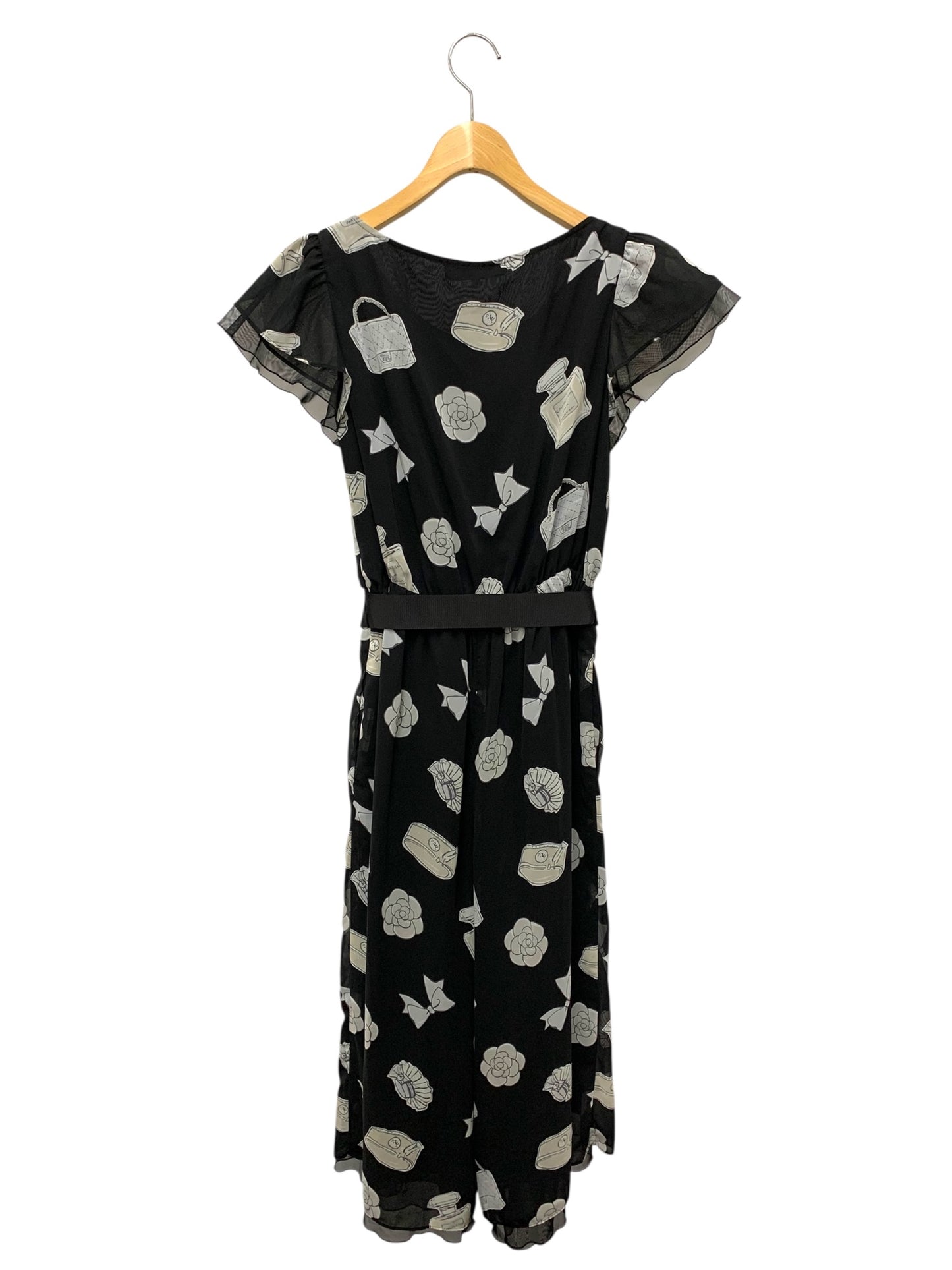 エムズグレイシー 111319 オールインワン 40 ブラック モチーフ柄 フロントボタン ITQ2JNRQSLIG