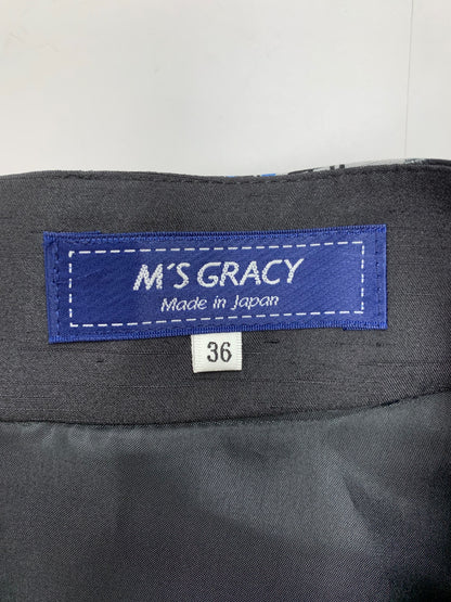 エムズグレイシー 517327 スカート 36 ブラック 街並みモチーフ フレア IT82FGQMCYH4