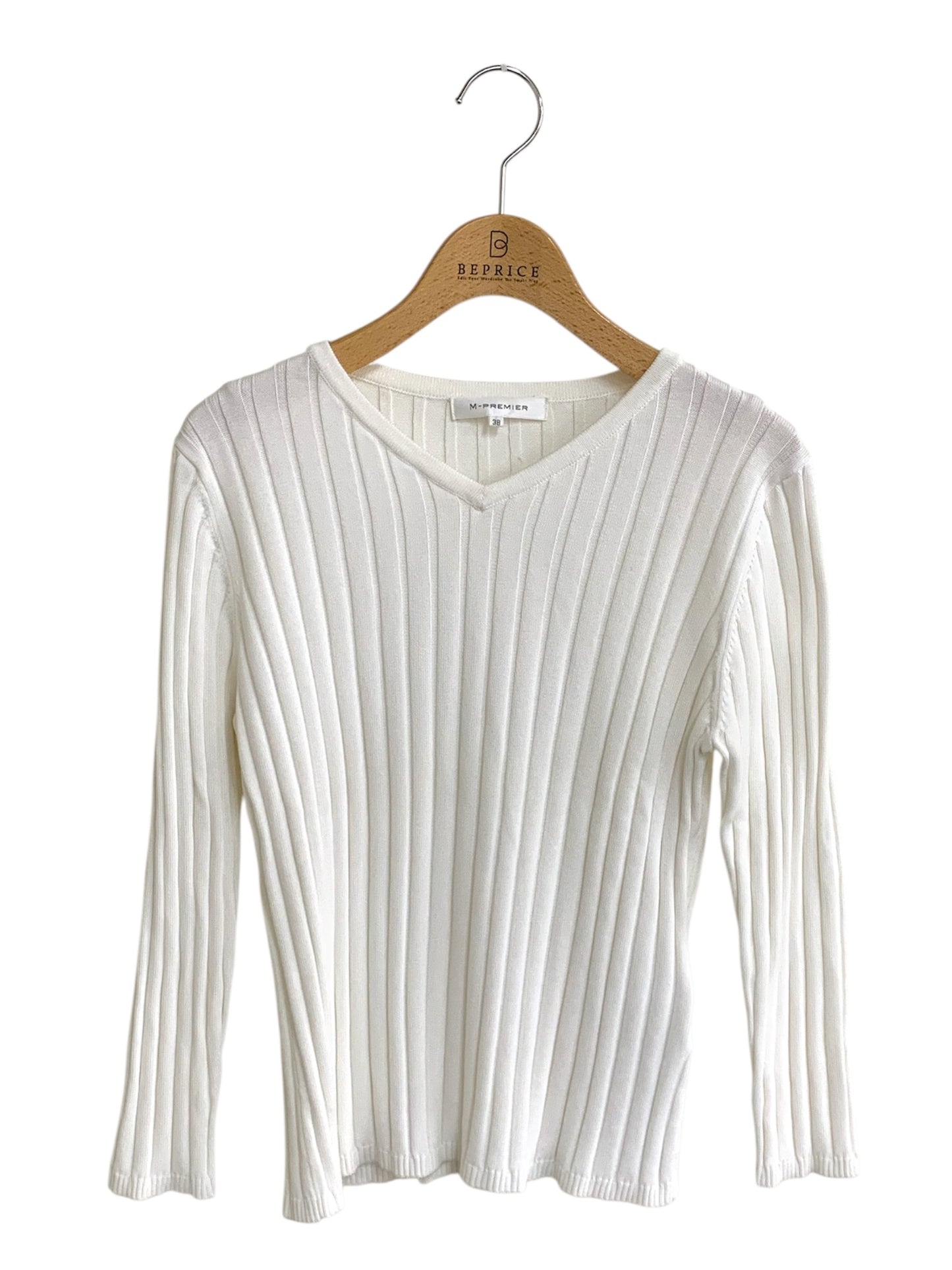 エムプルミエ A722-013 ニット 38 ホワイト Vネック リブ ITL0E7F6RA9W