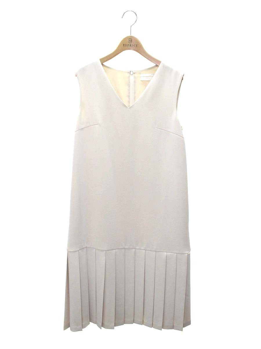 アベニールエトワール S935-038 ワンピース 36 ベージュ Vネック プリーツ ITFSB0FM29B4