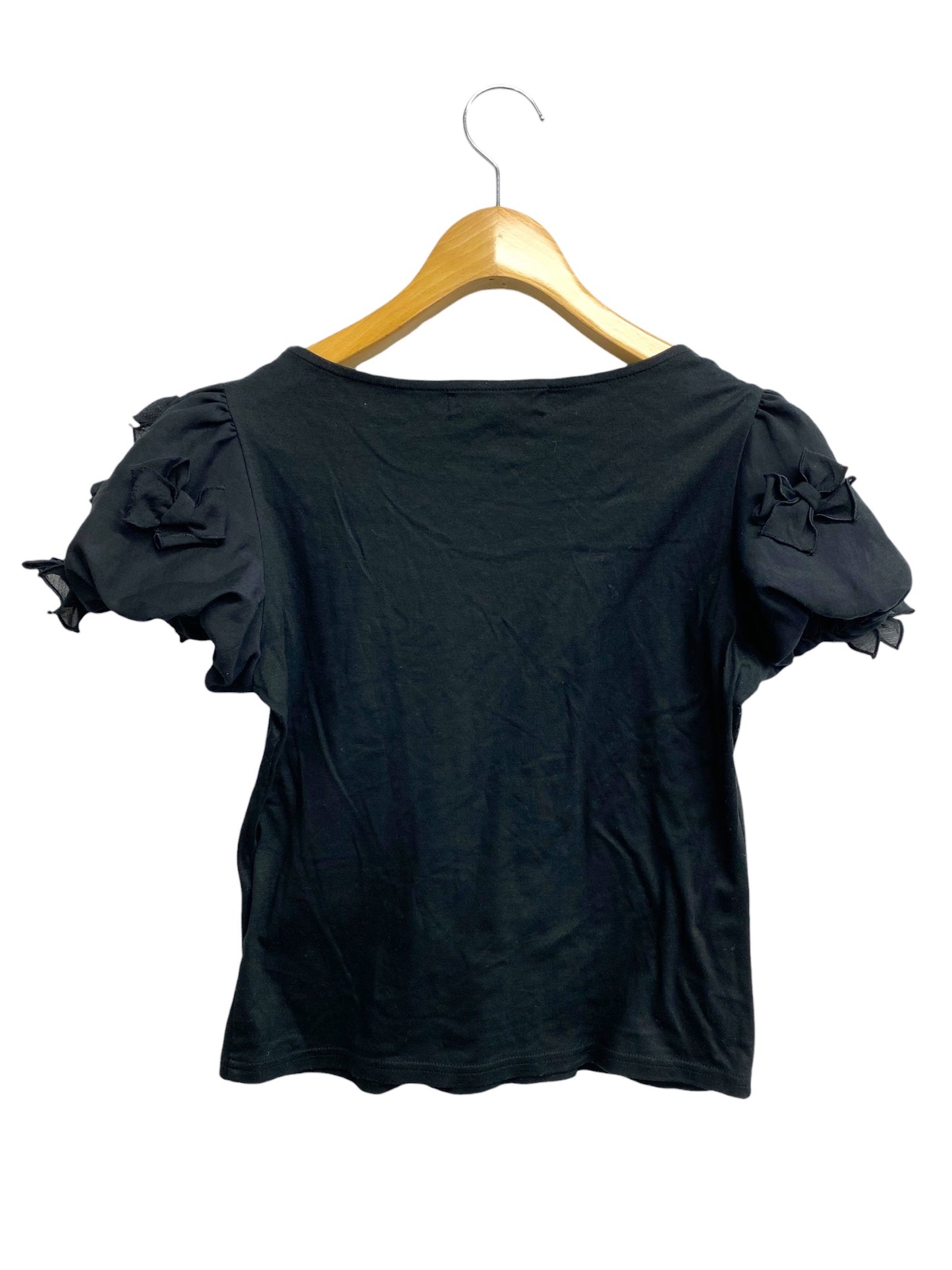 エムズグレイシー 325306 Tシャツ 38 ブラック カットソー リボンモチーフ パフスリーブ IT14JWGCCQC6