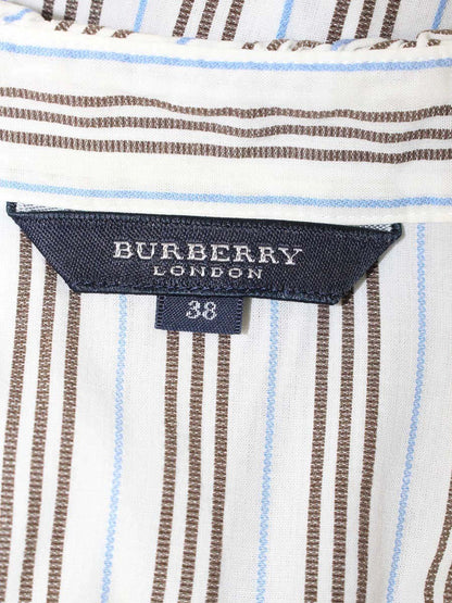 バーバリーロンドン FEA50-033-05 シャツ 38 ホワイト/ブラウン/ブルー ストライプ フリル ITIRWACU5HCH
