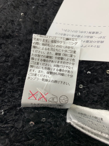 エムズグレイシー 928585 カーディガン 38 ブラック モヘヤ混 リボン スパンコール ITS2HBWTERN0