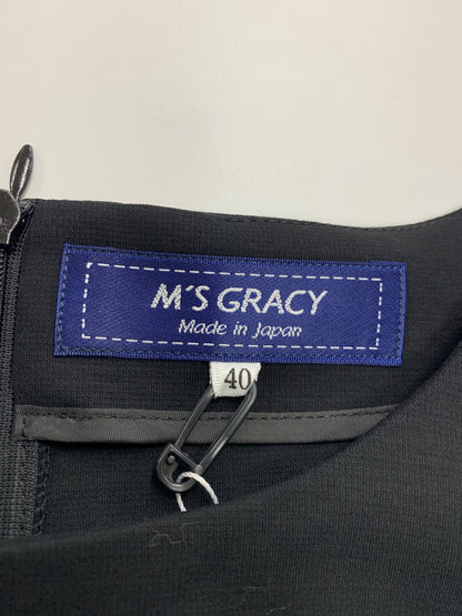 エムズグレイシー ボーダーリボンプリントワンピース 511330 ワンピース 40 ブラック リボン ステッチ ITXS2SP6B3J8